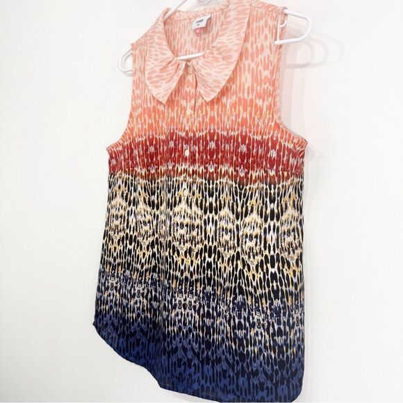 Cabi 3078 Love Peach to Blue Abstract Ombre Print Peter Pan Collar Popover Top - Picture 4 of 12